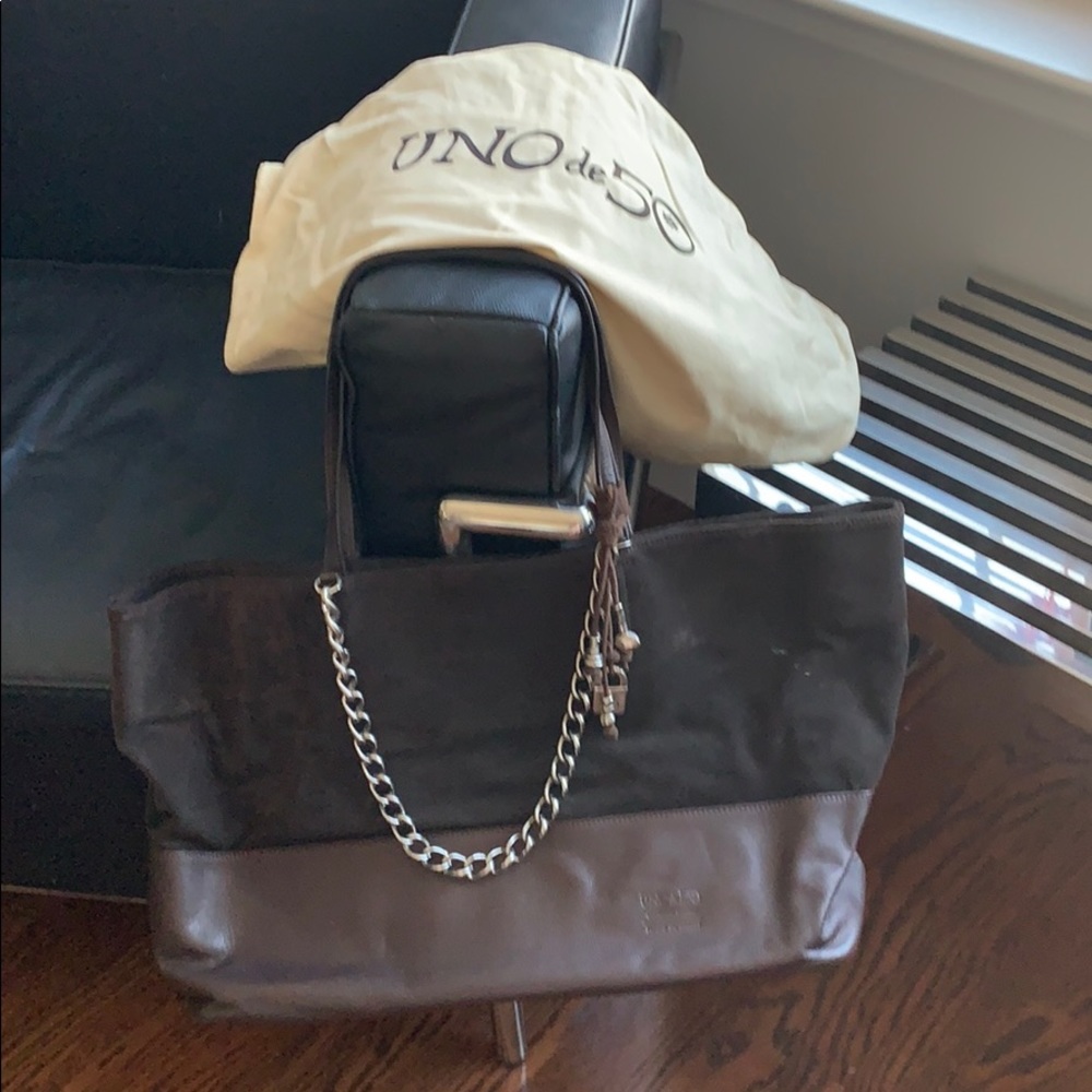 Uno de 50 dark brown suede tote